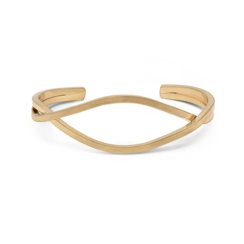 Wave Bangle Antique Gold Tone – Gold & Leather